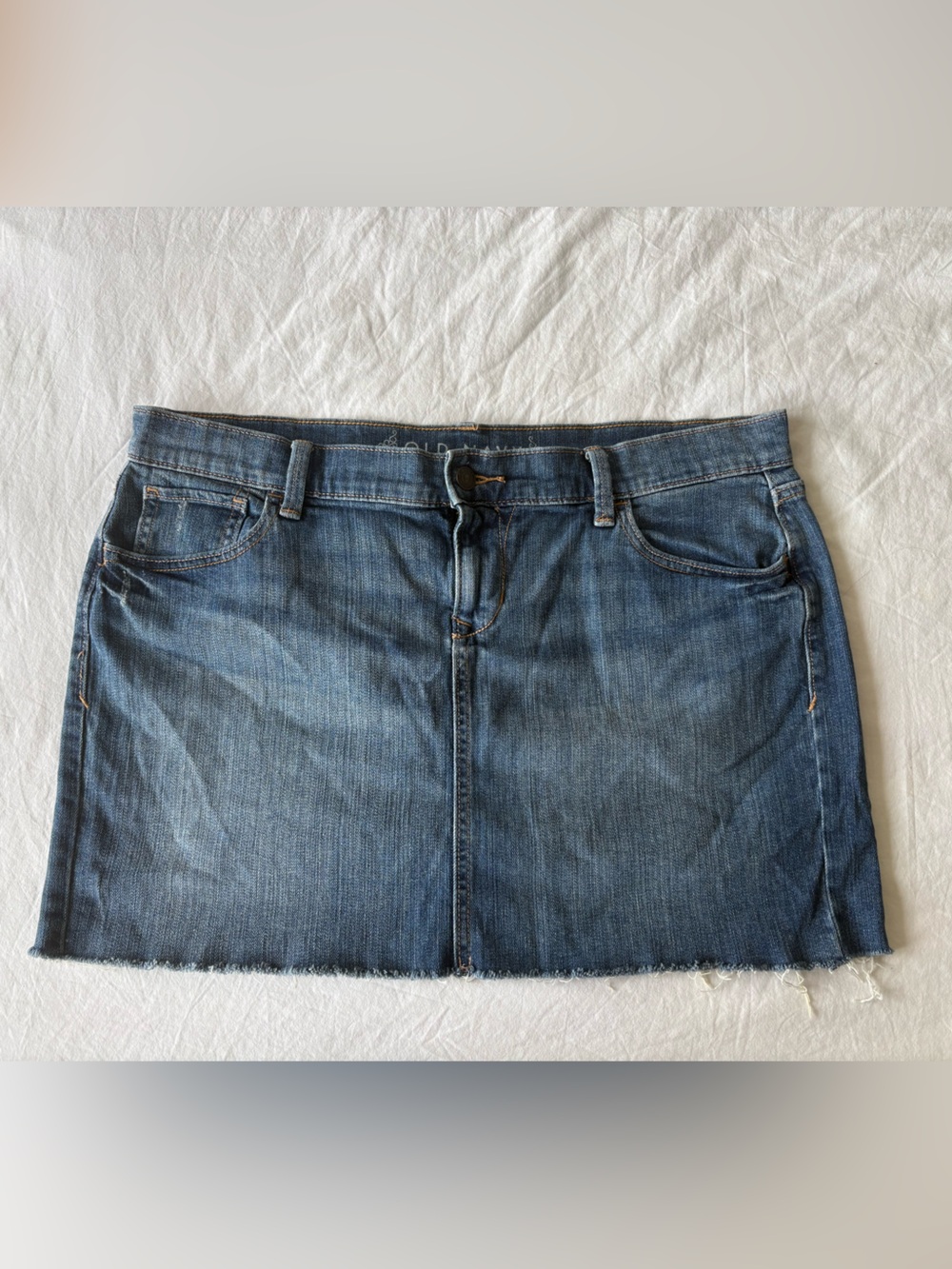 Old Navy Blue Denim Raw Hem Mini Skirt, Size 14 - Picture 3 of 8